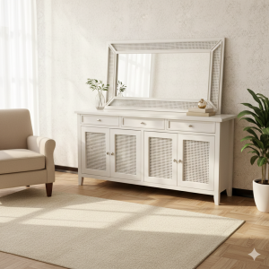 کنسول سفید بلوط به همراه آینه