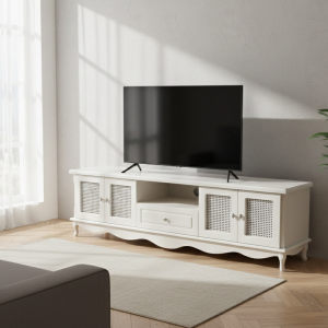 پک میز تلویزیون و کنسول سفید به همراه آینه چوب بلوط سفید